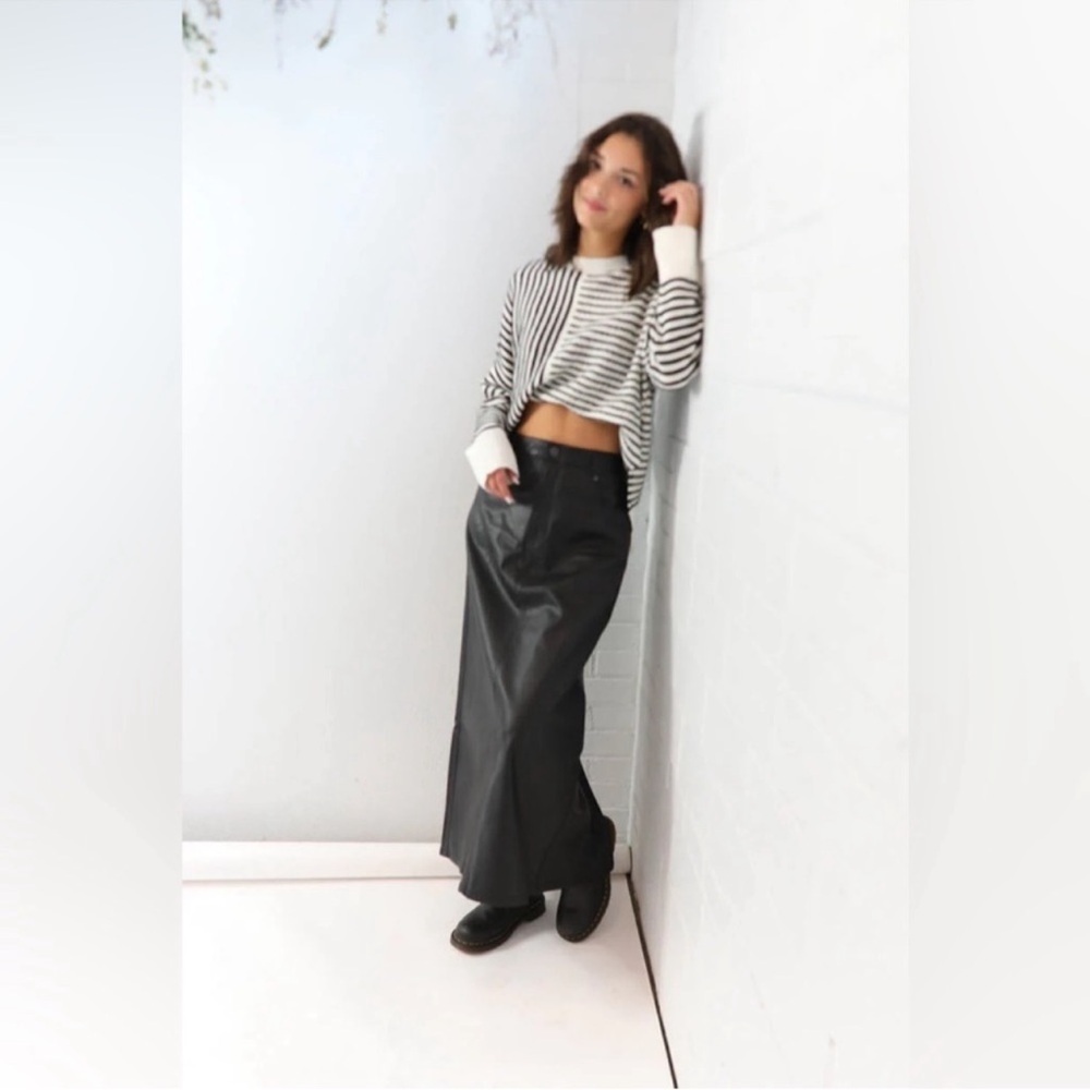 New Free People City Slicker Vegan High Waist Maxi Skirt in Black Size 2
